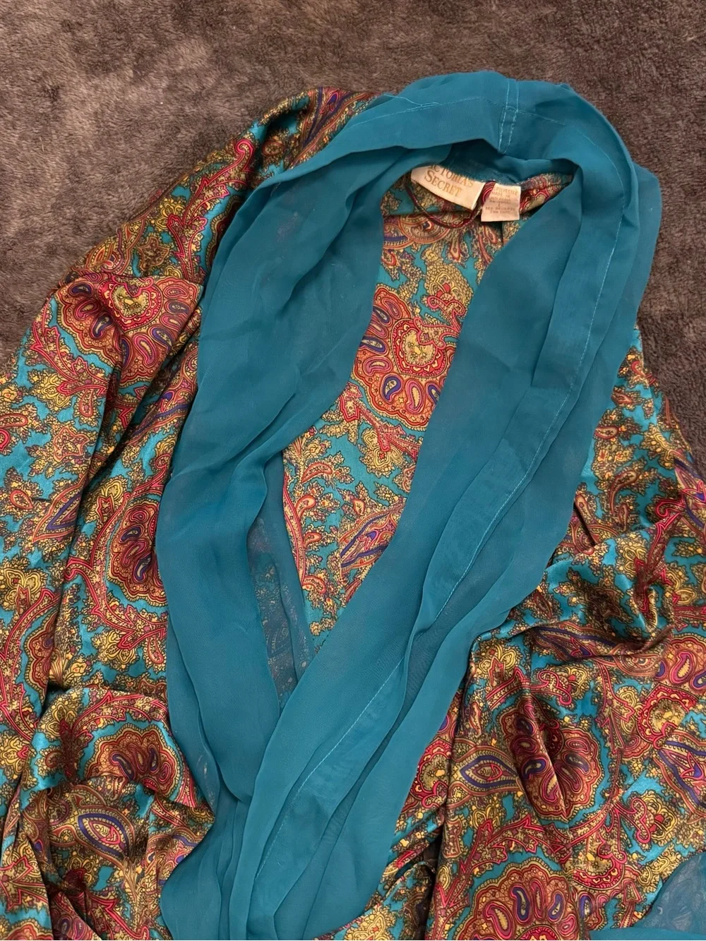 Victoria's Secret Teal & Multicolor Paisley Satin Robe